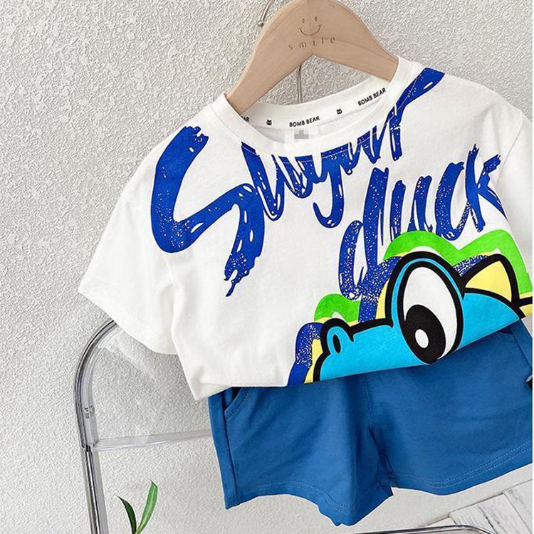 Boys' Suit Summer Children's Clothing Print Wing Solid Loose T-shirt Shorts Casual Wear Two Piece Set