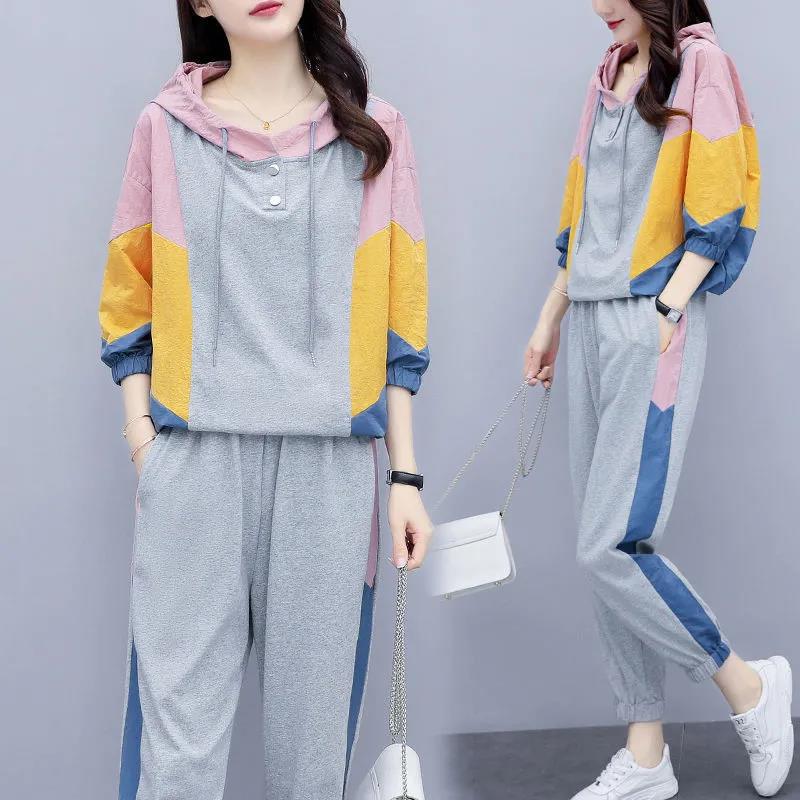 2021 Summer Korean Sports and Leisure Sweater Suit Female Large Size Loose Fashion Two-piece Suit