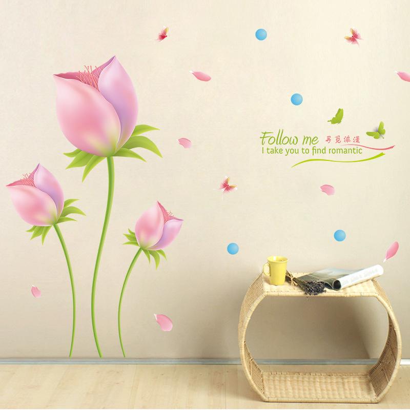 Removable wall sticker romantic tulip living room bedroom home decor wall sticker custom