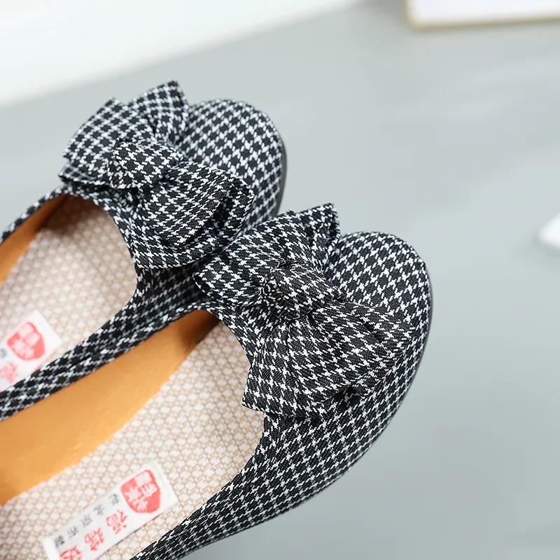 Cloth Shoes Women's Black Work Shoes Plaid Shoes Bow Beanie Shoes Soft Bottom Non-slip