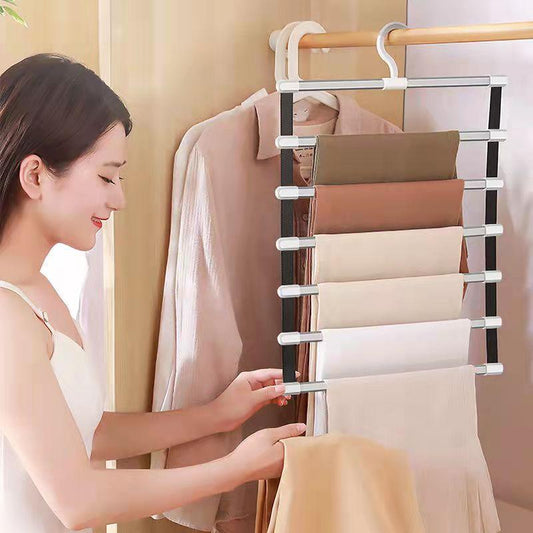 Pants Rack Household Foldable Magic Pants Special Hanger Stainless Steel Pants Hanging Multi-layer Rack Storage Artifact Towel Scarf Tie Rack