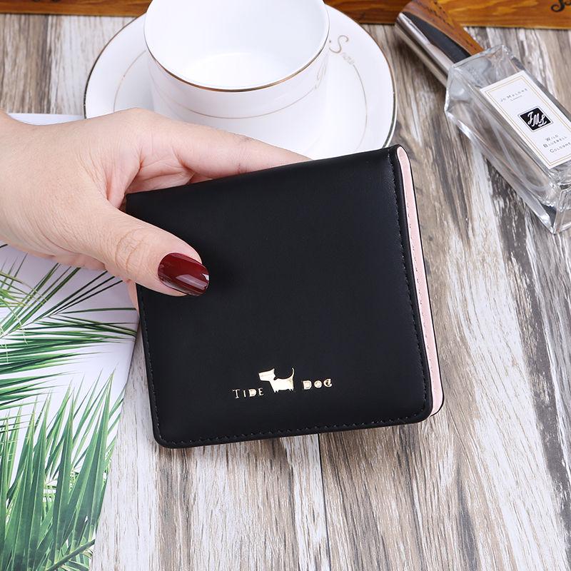 Small Wallet Female Short-style Two-fold Wallet Mini Folding Card Bag Simple Lady's Buckle Wallet