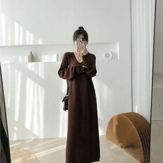 Autumn and Winter Extended Sweater Women's Early Autumn Long-sleeved Bottoming Sweater Plus Size Loose Slim Dress