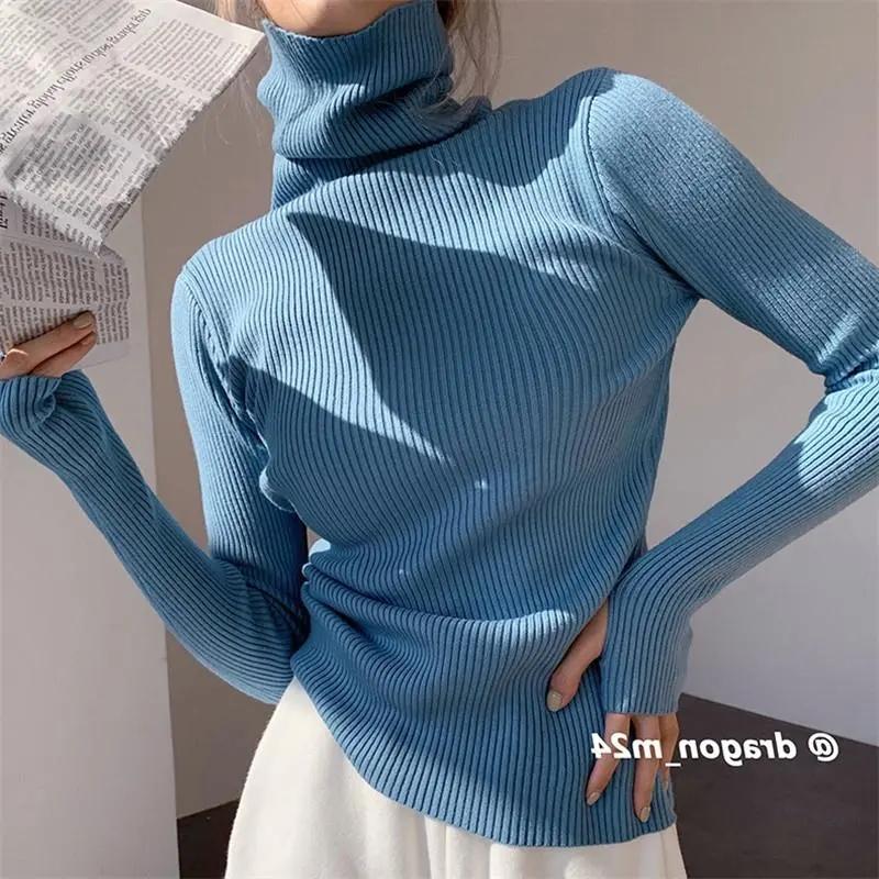 Turtleneck Sweaters Women Autumn Winter High Neck Pullover Sweater Solid Long Sleeve Plus Size Slim Knitted Jumper Basic Tops Women Clothes