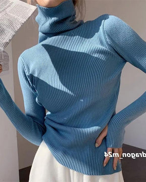 Turtleneck Sweaters Women Autumn Winter High Neck Pullover Sweater Solid Long Sleeve Plus Size Slim Knitted Jumper Basic Tops Women Clothes