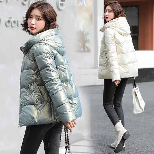 Down Cotton Jacket Winter Loose Korean Style Glossy Disposable Hooded Short Cotton Jacket