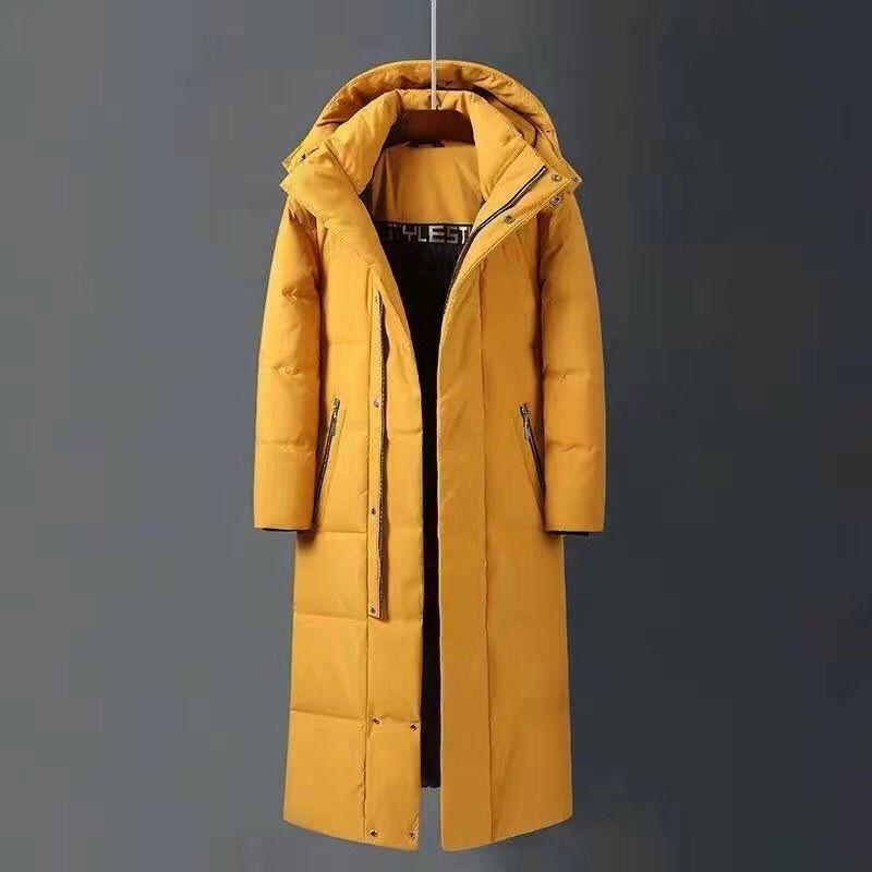 Fashion Trend Hooded Men's Down Jacket Autumn and Winter Plus Velvet Thickening Warm White Duck Down Long Couple Down Jacket