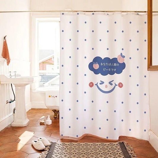 Lovely Wind Bathroom Shower Curtain Perforated Free Hanging Curtain Bathroom Waterproof and Mildew-proof Shower Curtain