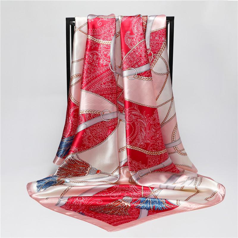 Silk Scarves Women Foulard 90*90cm Square Head Hijab Scarf Ladies Chiffon Shawl Bandanna Female