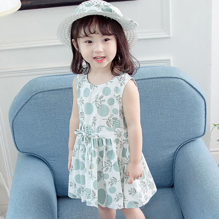 2PCS/Set Girls Dress +Hat Cotton Comfortable Children's Dress Summer Dress Floral Girls' Sleeveless Dress For Children