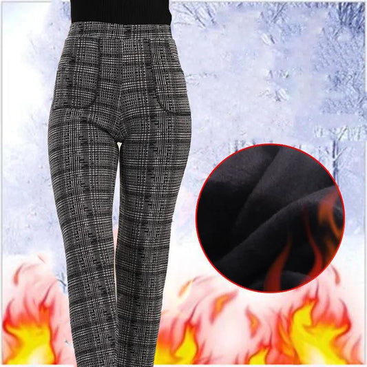 Plus Velvet Mother Pants Thicken Middle-aged and Elderly Outer Wear Leggings Autumn and Winter Large Size Plaid Pants Middle-aged Warm Women's Pants