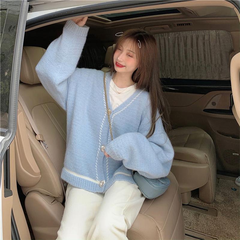 Retro Solid Color Knitted Cardigan Sweater Women Loose Jacket Autumn  Winter All-match Jacket Women's Outer Wear