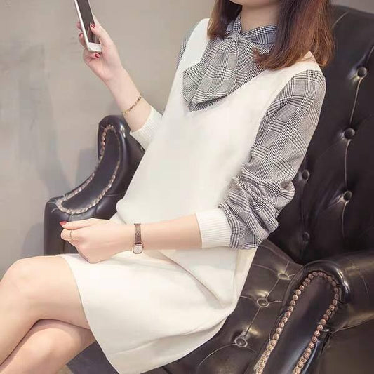 Women Autumn Long Sleeve Elegant Sweater Dresses Casual Winter OL Ladies Knitted Pullover