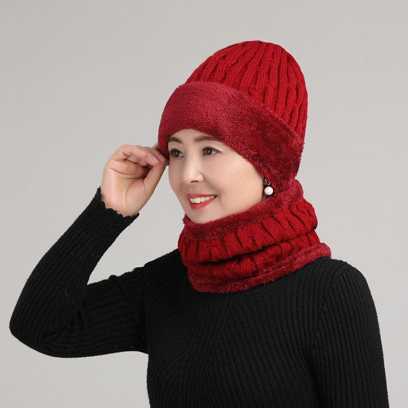 Winter Hats and Scarves 2-piece Woolen Cold-proof Earmuffs Plus Velvet Thick Warm Knitted Hat