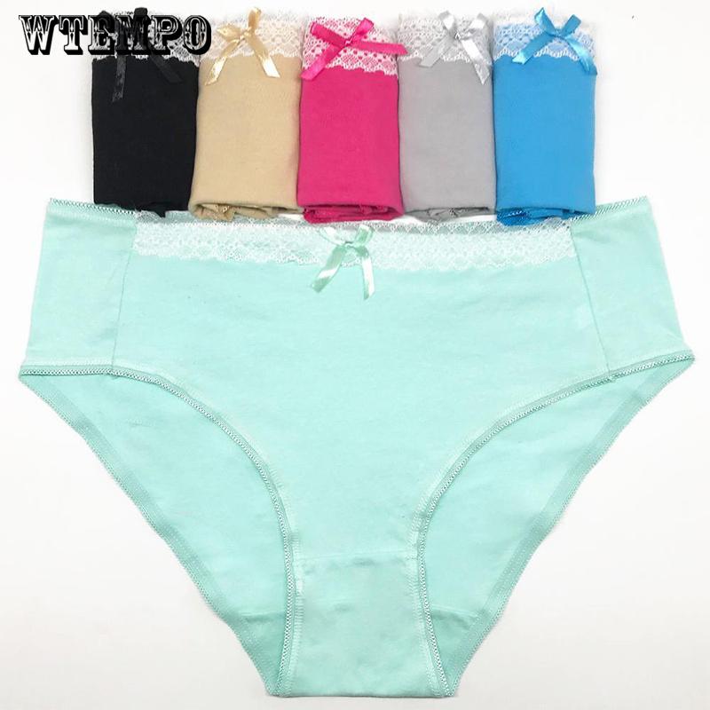 6 pcs/lot Panties Underwear Women Cotton Plus Size Briefs Soft Solid Color