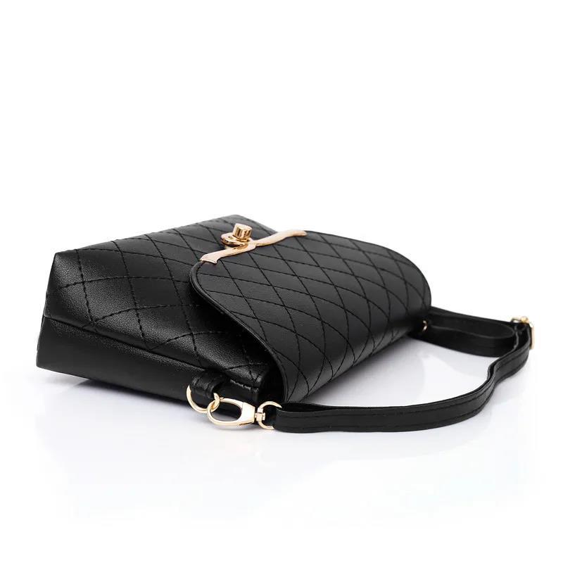 Black Check Leather Crossbody Multi-Layer Large Capacity Bag Women  Casual Portable