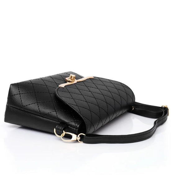 Black Check Leather Crossbody Multi-Layer Large Capacity Bag Women  Casual Portable