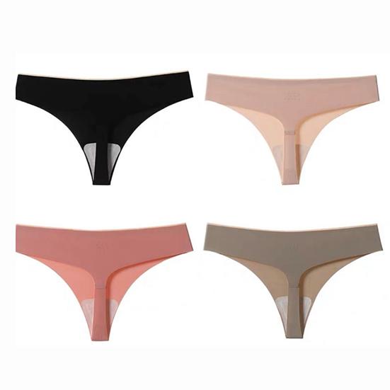 4Pcs/Set Women's Large Size Thong Female Ice Silk Seamless Charming Underpants Mid-waist Sports Girl's Solid Color Briefs