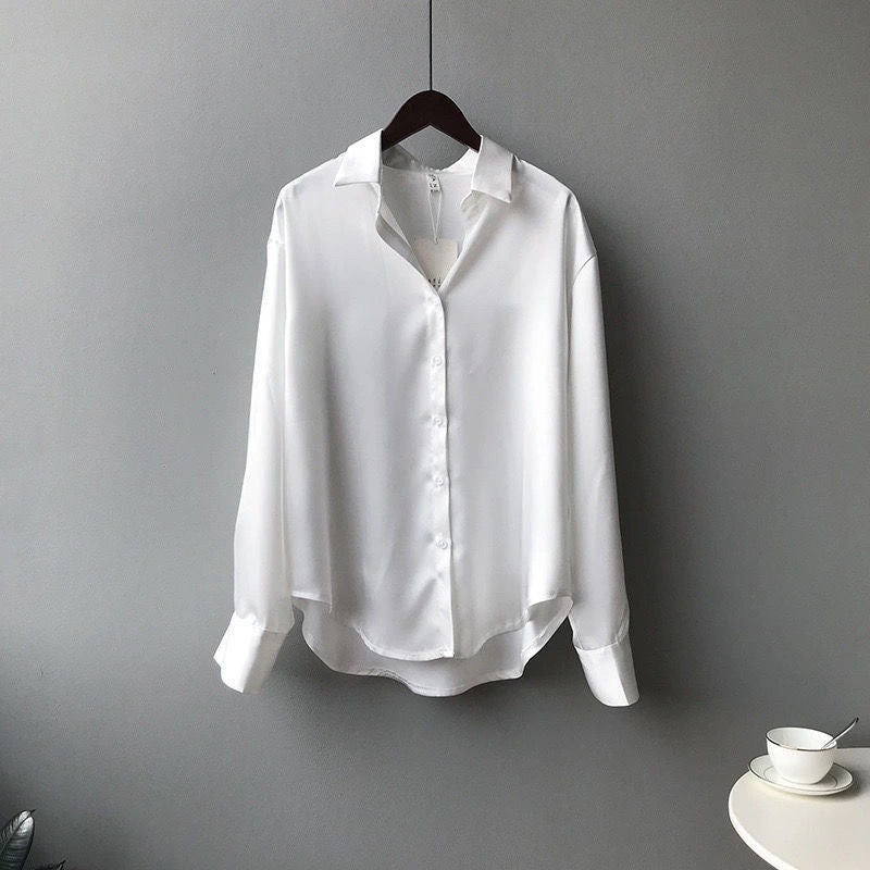 Silk Shirt Spring Womens Clothing Vintage Blouse Women Sheer Top Women Long Sleeve Dress Shirt Woman Overshirt