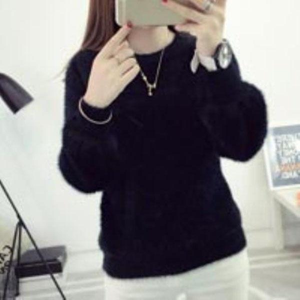 Autumn and Winter Round Neck Short Top Loose Pullover Solid Color Long-haired Sweater Thick Mohair Bottoming Shirt