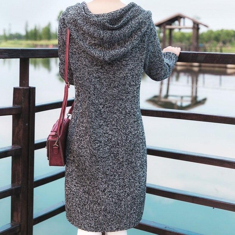 Spring and Autumn Women's Button Hooded Sweater Large Size Solid Color Mid-length Cardigan Loose Casual Sweater Coats