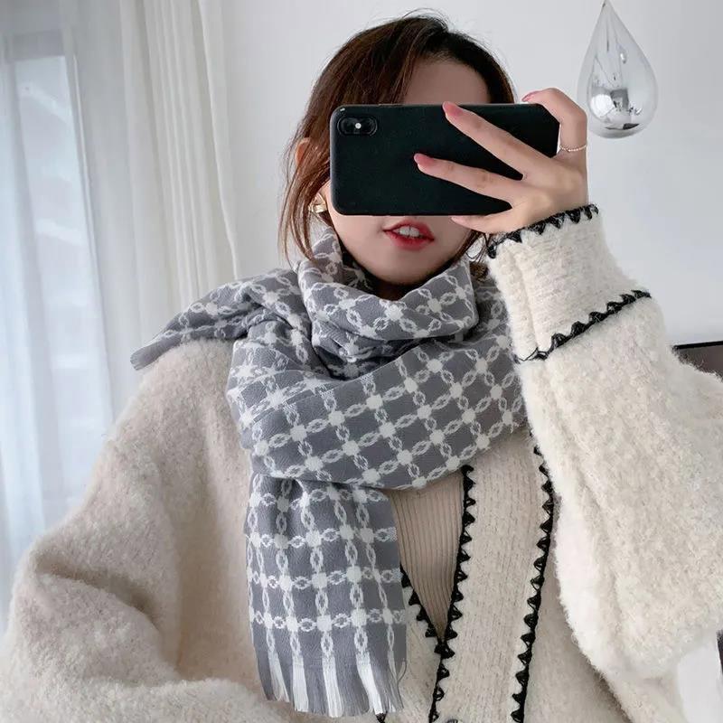 Women's Cashmere Scarf Soft Knitted Print Scarf Winter Lengthened Thick Temperament Shawl Scarf