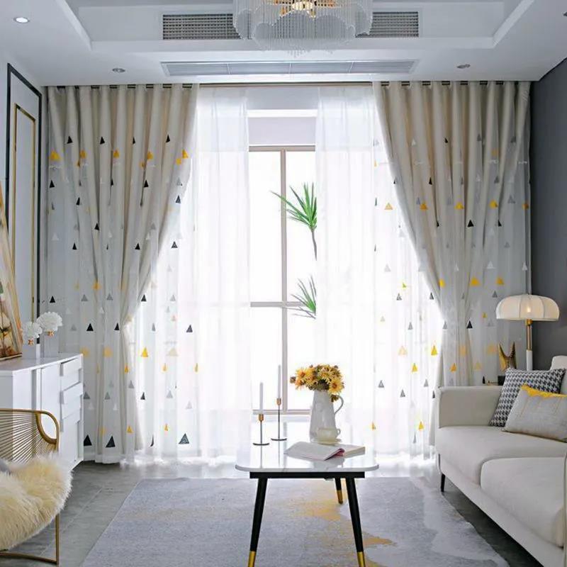 Nordic Net Celebrity Simple Bedroom Living Room Curtains Small Fresh Cloth Gauze Double Curtains Window Screen Shading (150×270cm)