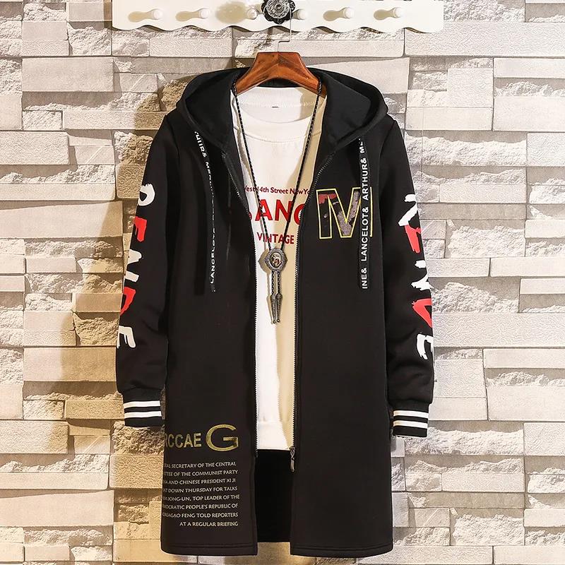 M Print Jacket Hooded Coat Spring Men Windbreaker Soft Comfortable Parka Casual Loose Top Long