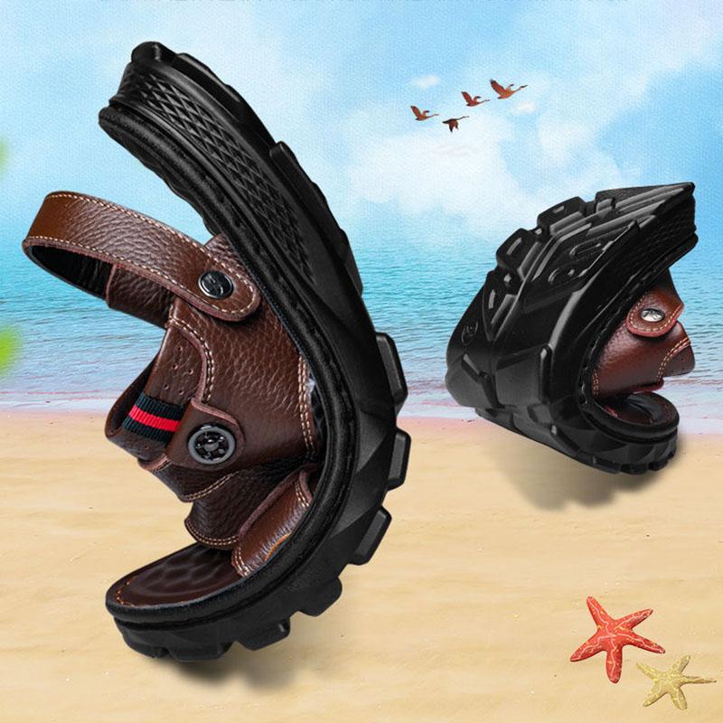 Sandals Men's New Summer Breathable Cowhide Beach Shoes Soft Sole Casual Wear Leather Dual-use Popular Sandals and Slippers