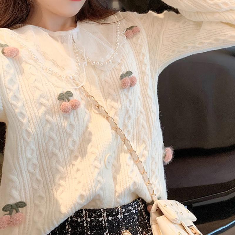 Spring  Autumn Loose Korean Short Style Knitwear Cardigan Women's Sweater Jacket Women's Long Sleeve All-match Top