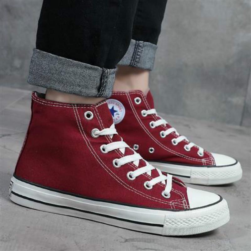 High-top canvas shoes men's flat solid color casual board shoes students wild Gao Bang couple shoes