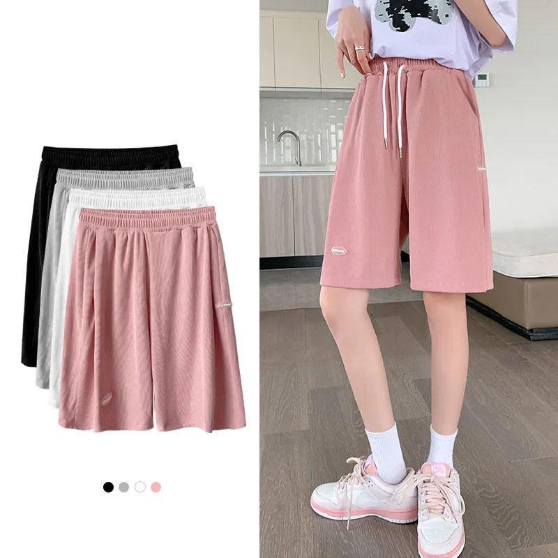 Women's Ice Silk Sports Shorts Summer Thin Section Plus Size High Waist Wide Legs Loose and Thin Girl Five Points Casual Pants Fitness Short