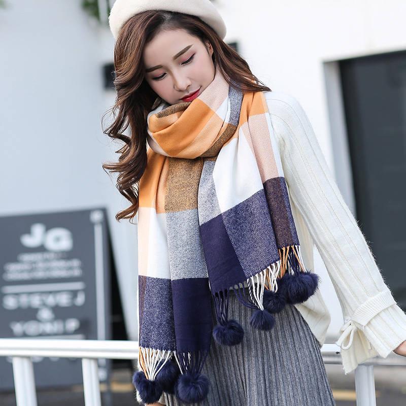 Cashmere Scarf for Women Femme Bandana Wool Women Ball Tassel Scarf for Ladies