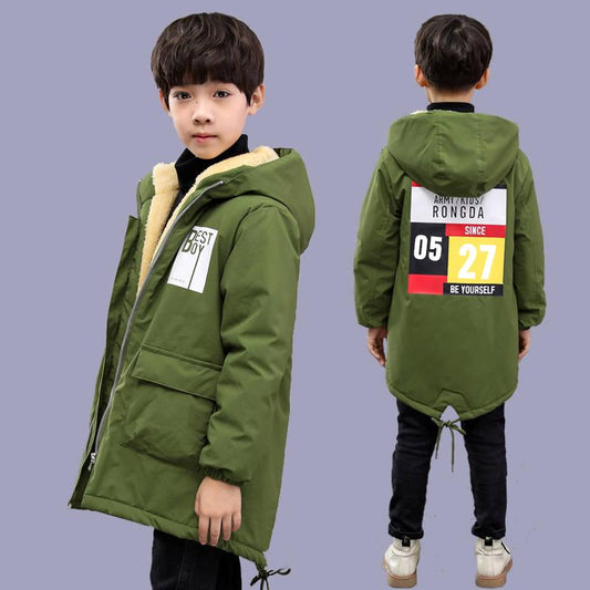 Children's Clothing Children's Fleece Coat Winter Letter Print Warm Jacket Boys Cotton Hooded Jacket