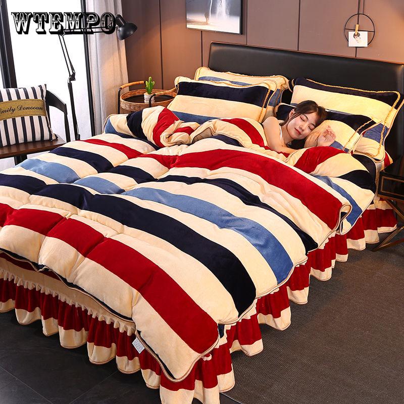 Winter Fleece Bedding Set Duvet Cover Flannel Flat Sheet 4pcs Bed Linen Home Bedclothes Caroset