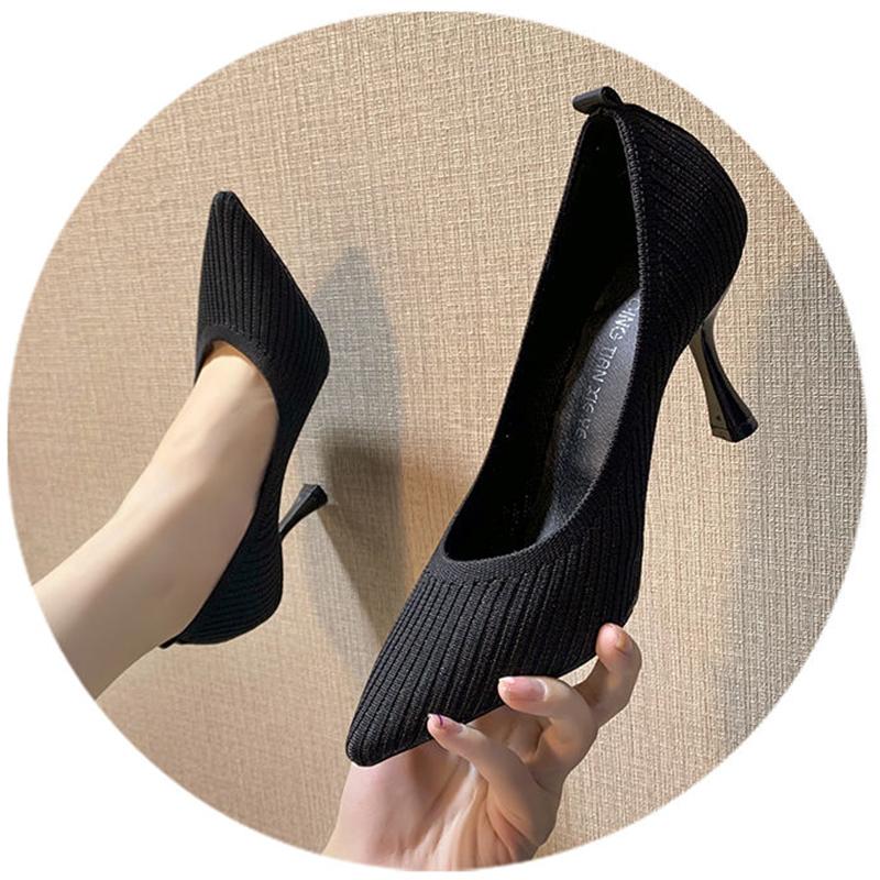 Flying Woven Single Shoes Women Spring and Autumn Pointed Toe Breathable High Heels All-match Nude High Heels Stiletto Shoes