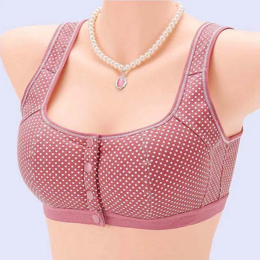 Front Buckle Without Steel Ring Gathered Large Size Cotton Bra Ladies Underwear Middle-aged and Elderly Cotton Vest Bra