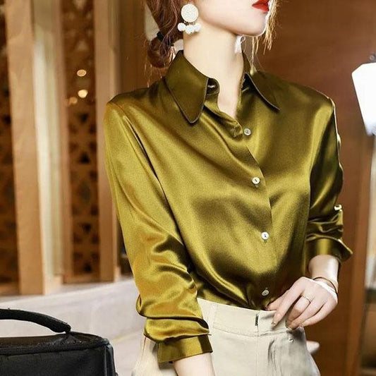 Spring Women's Clothing Silk Shirt Autumn Vintage Blouse Female Plus Size Top Office Ladies Long Sleeve Overshirt