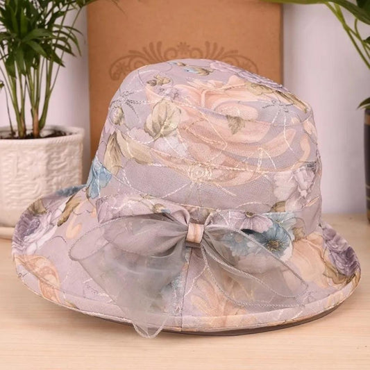 Women's Mesh Bow Flower Hat Spring Autumn Mother Sunscreen Pot Hat Thin Middle-aged Elderly Sun Hat Breathable Large Edge Shade Fisherman Hat