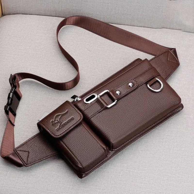 Men's Chest Bag Leather Texture Waterproof Waist Bag Trendy Large Capacity Multifunctional Messenger Bag