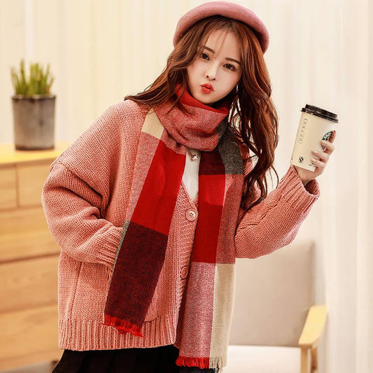 Plaid Lady Scarf Warm Couple Temperament Long Fresh Simple Scarf High Quality Knit Shawl