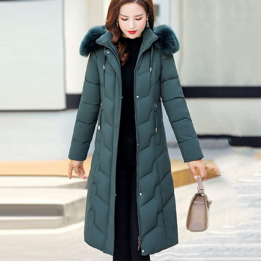 Women's Mid-length Down Jacket Winter Korean Loose Cotton Clothes Casual Hooded Padded Jacket Quilted Jacket