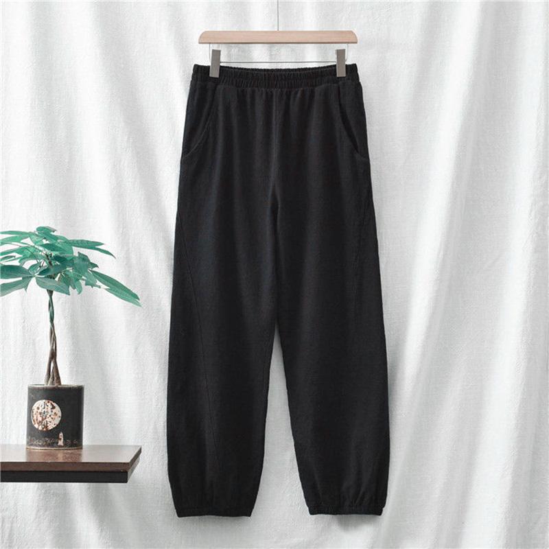 WTEMPO Cotton Linen Retro Lantern Pants women Spring and Summer Loose Solid Color Casual Trousers