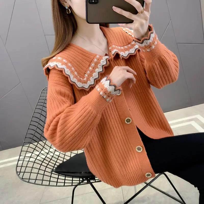 Autumn Knit Sweater Loose Sweet Doll Collar Sweater Cardigan Ladies Outer Vest Jacket Jacket