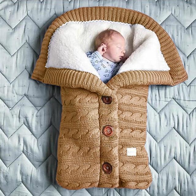 Newborn Baby Winter Warm Sleeping Bag Infant Button Knit Swaddle Wrap Swaddling Stroller Wrap Toddler Blanket Baby Sleeping Bag