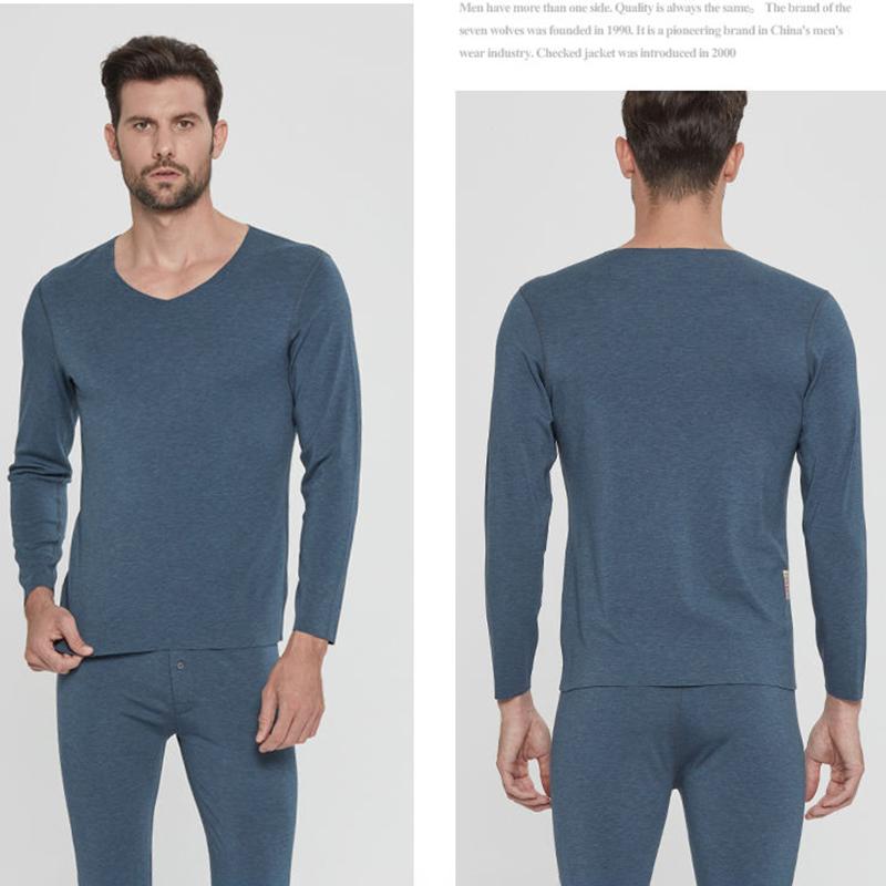 Men Winter Thermal Underwear O-neck Male Autumn Tight Tops Thicken Windproof Comfortable Soft Lining Long Sleeve High Elasticity Spring Pajamas V-neck