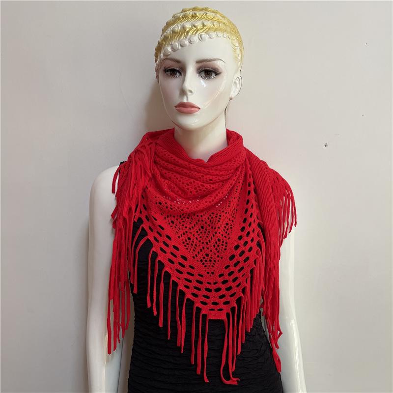 Women's Winter Korean Style Tassel Knitted Wool Triangle Scarf Solid Color All Match Shawl Scarf Triangle Scarf Bib Shawl Dual-purpose Knitting Scarf