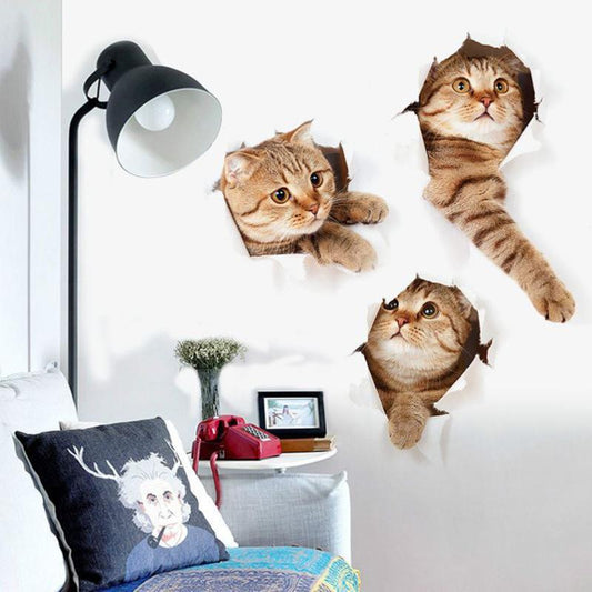 Lovely 3D Cat Wall Stickers Removable Durable WC Toilet Sticker Home Decoration Cartoon Animal Cute Window Bedroom Bathroom Kitchen Accessories