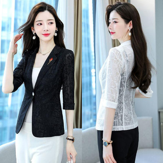 Women's Spring and Summer Style Casual Short White Sun Protection Clothing Jacket with A Thin Lace Suit