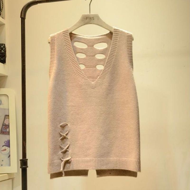 V-neck Knitted Vest Women's Loose All-match Strap Sweater Vest Women's Solid Color Vest Thin Sweater